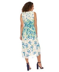 London Times Women's V-Neck Sleeveless Smocked-Waist Dress