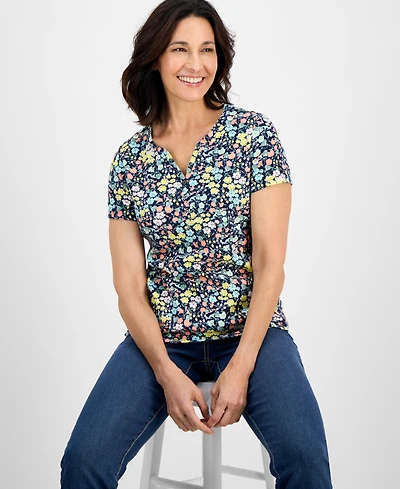 Style & Co Petite Short-Sleeve Knit Henley, Exclusively at Macy's