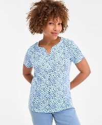 Style & Co Petite Short-Sleeve Knit Henley, Exclusively at Macy's