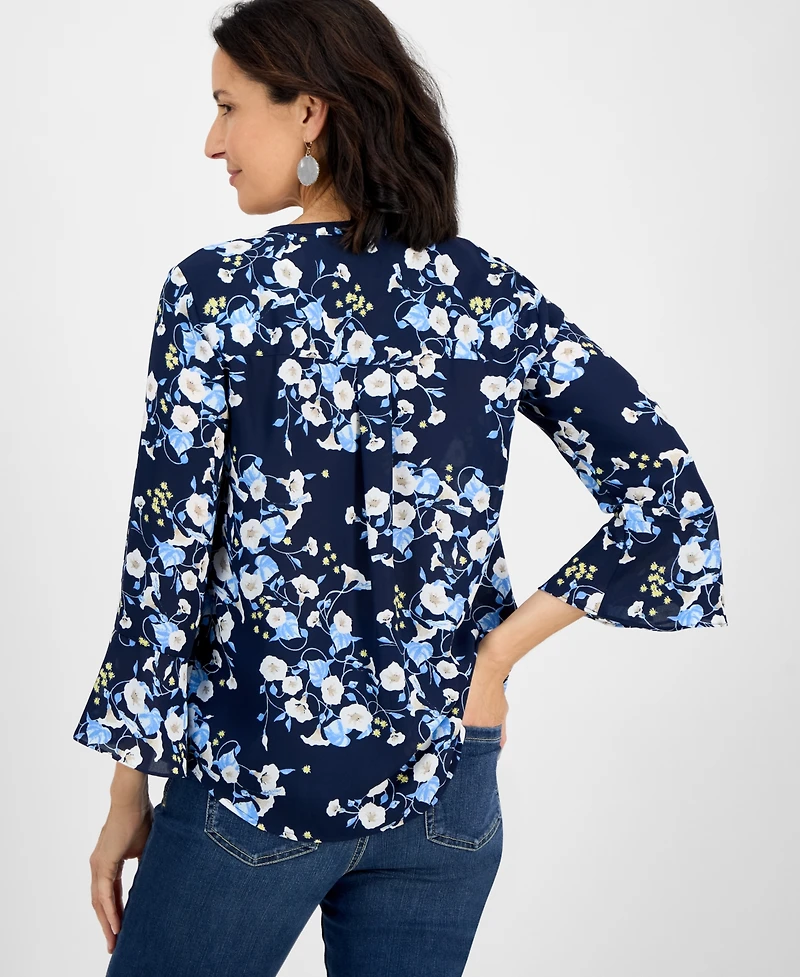 Style & Co Women's Printed Pintuck Ruffle Sleeve Top, Exclusively at Macy's