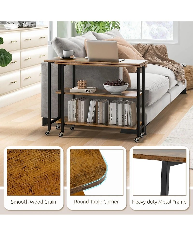 360° Rotatable Sofa Side Table L-shaped Laptop Desk Snack withShelf Patented