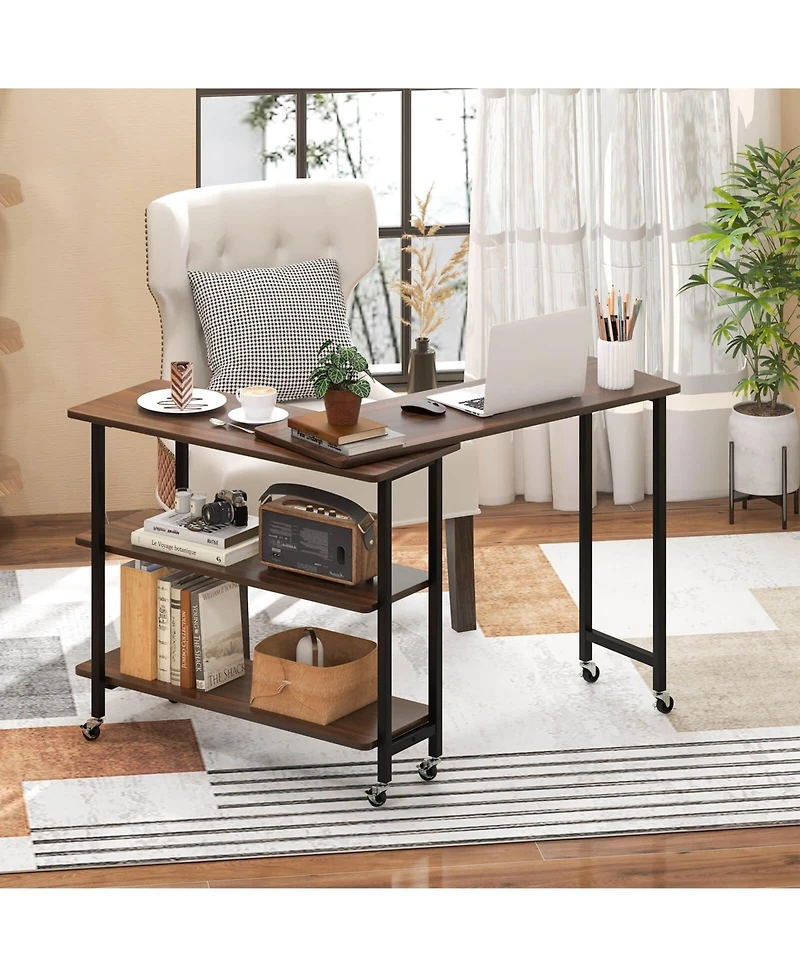 360° Rotatable Sofa Side Table L-shaped Laptop Desk Snack Table withShelf Patented