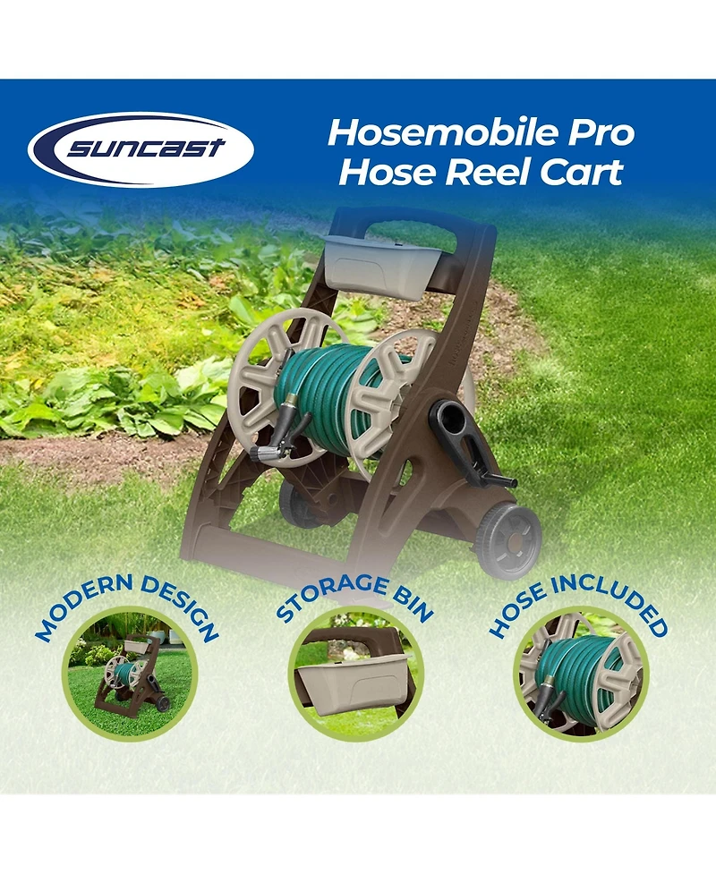 Suncast 225 Foot Capacity Durable Hosemobile Pro Garden Hose Reel Cart, Mocha