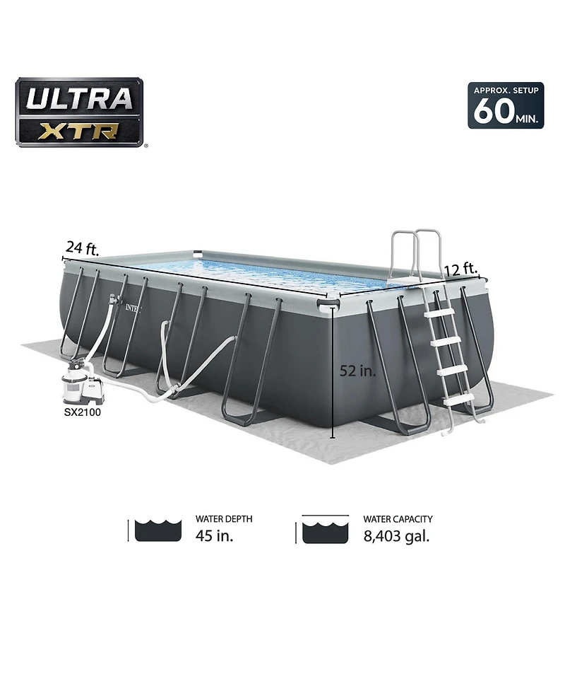 Intex Ultra Xtr Frame 24' x 12' x 52" Swimming Pool with Protective Sun Canopy