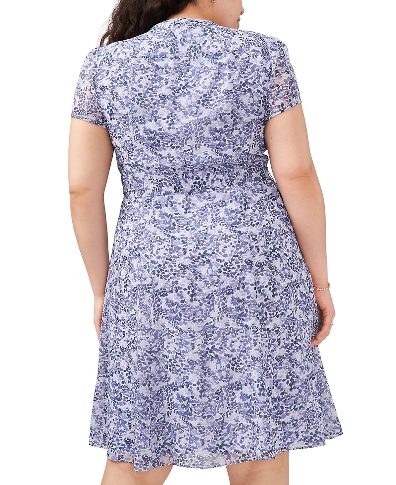 Msk Plus Printed Split-Neck Cap-Sleeve Dress