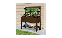Durable Wooden Planter Box with Attached Flower Shelf
