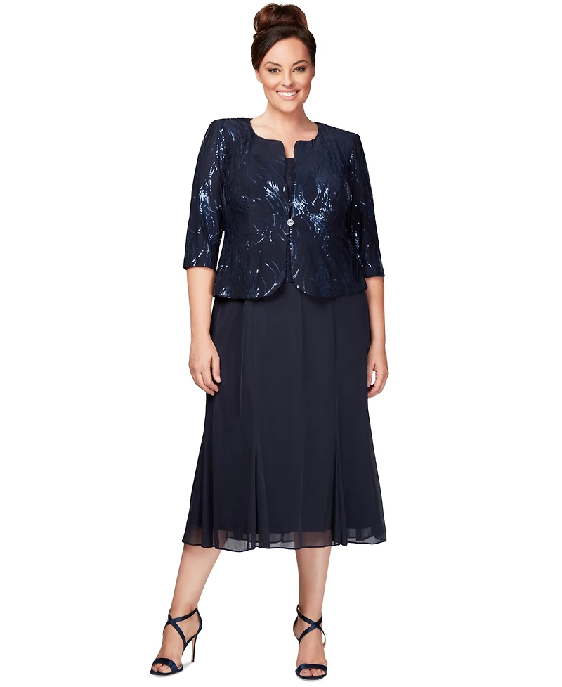 Alex Evenings Plus Sequined Chiffon Dress and Jacket