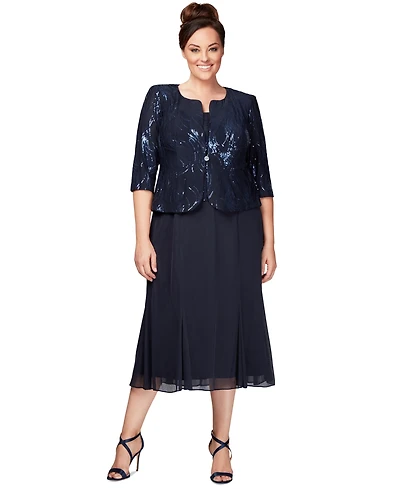 Alex Evenings Plus Sequined Chiffon Dress and Jacket