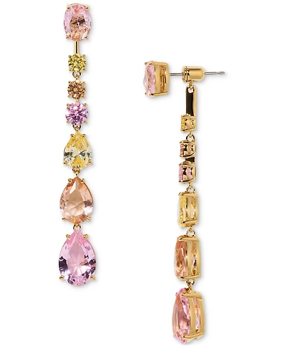 Eliot Danori 18k Gold-Plated Cubic Zirconia & Multicolor Stone Front-to-Back Linear Drop Earrings, Exclusively at Macy's