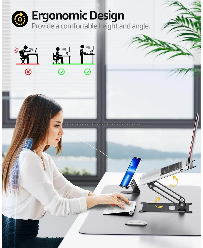 Urmust Adjustable Laptop Stand, Portable Riser, Aluminum Stand for Desk Foldable, Ergonomic Computer Notebook Holder MacBook A