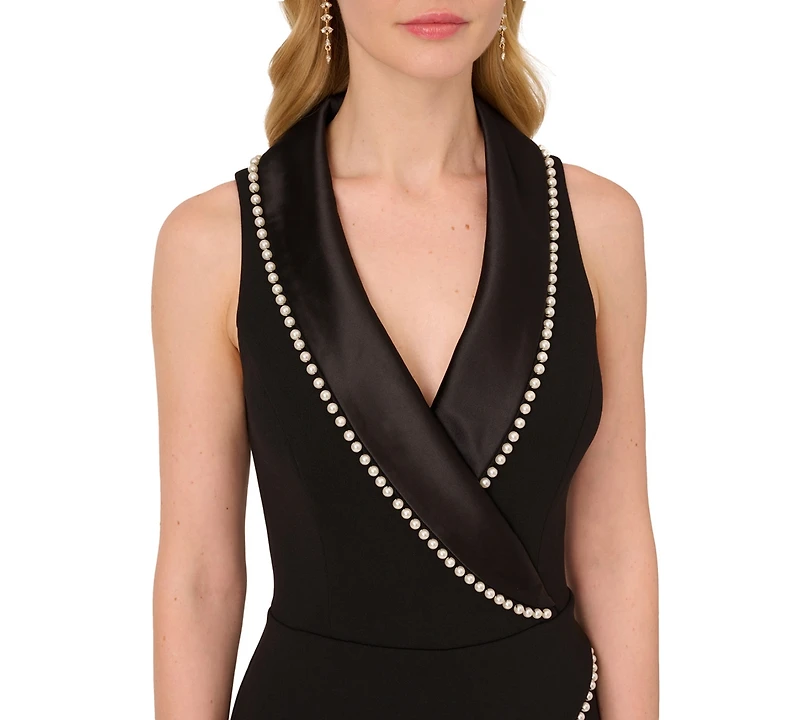 Adrianna Papell Women's Imitation Pearl Crepe Tuxedo Jumpsuit