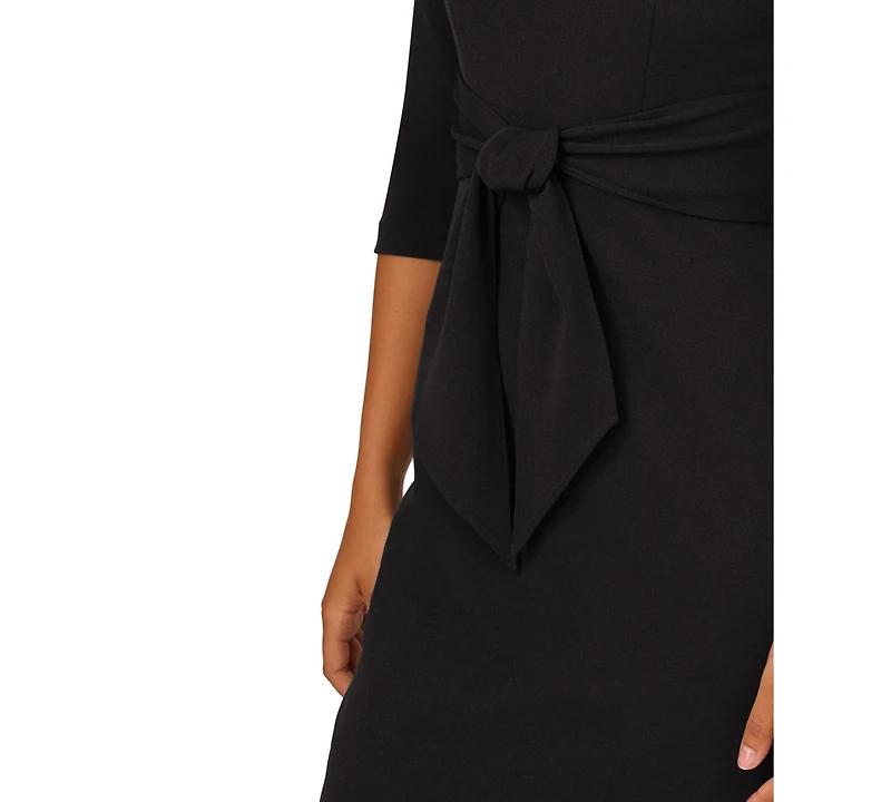 Adrianna Papell Women's Tie-Front 3/4-Sleeve Crepe Knit Dress