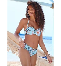 Lascana Women's Hibiscus Print Bandeau Bikini Swimsuit Top Bra Sizing