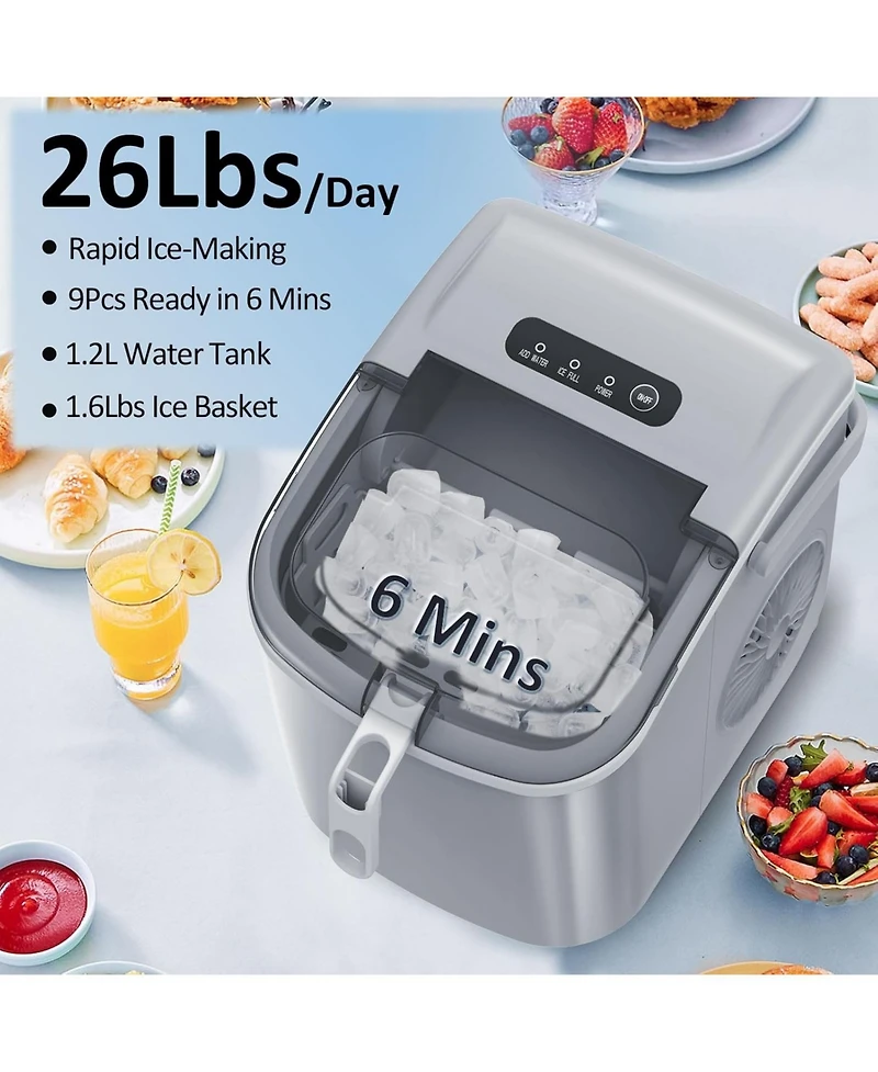 Zafro Portable Countertop Ice Maker Machine with Self-Cleaning, 9 Cubes Ready 6 Minutes, 26lbs/24H Production, Includes Scoop and Baske