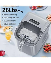 Zafro Portable Countertop Ice Maker Machine with Self-Cleaning, 9 Cubes Ready 6 Minutes, 26lbs/24H Production, Includes Scoop and Baske