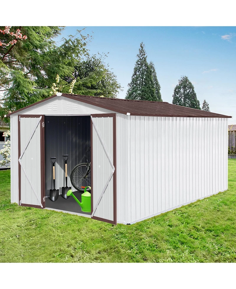 Streamdale Metal garden sheds 10ftx12ft outdoor storage sheds white+coffee