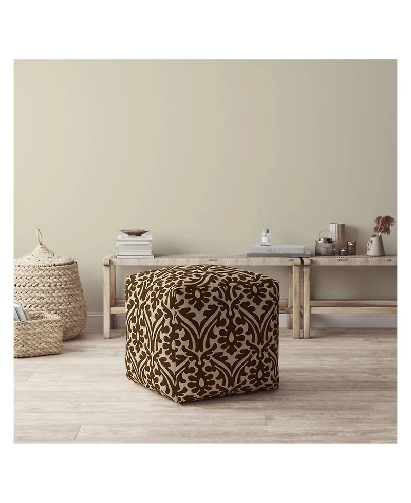 Cotton Damask Pouf Ottoman for Living Room and Bedroom Seating