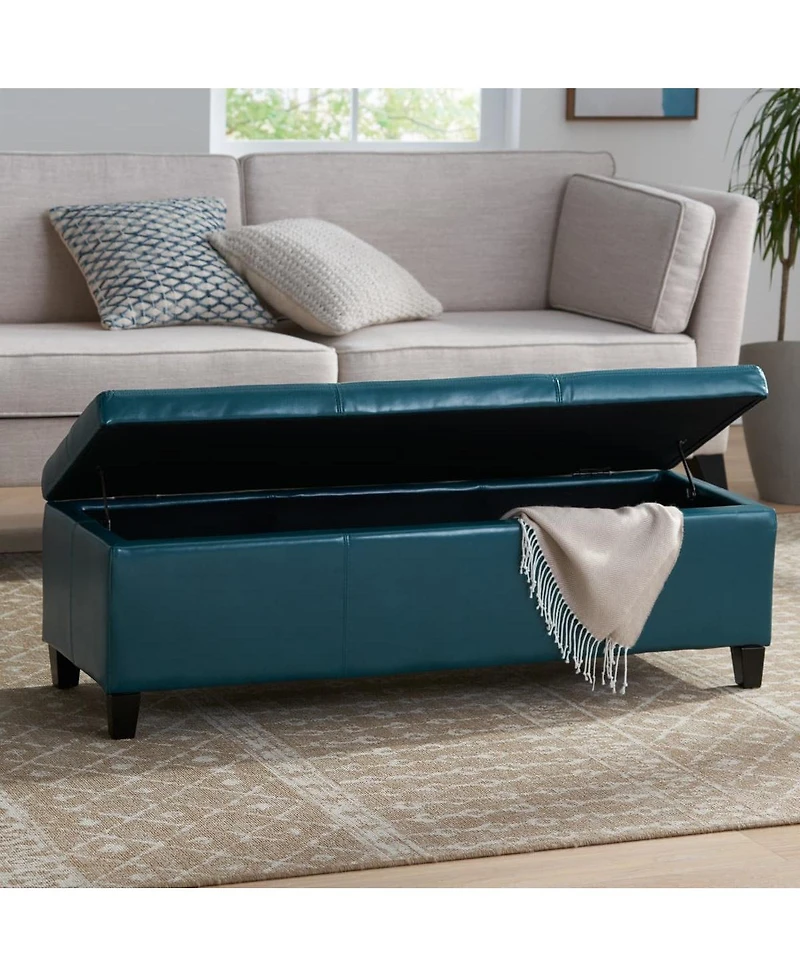 Faux Leather Storage Ottoman Bench with Lift-Top, Padded Seat, and Wooden Legs for Living Room, Bedroom, or Entryway-The Pop Home