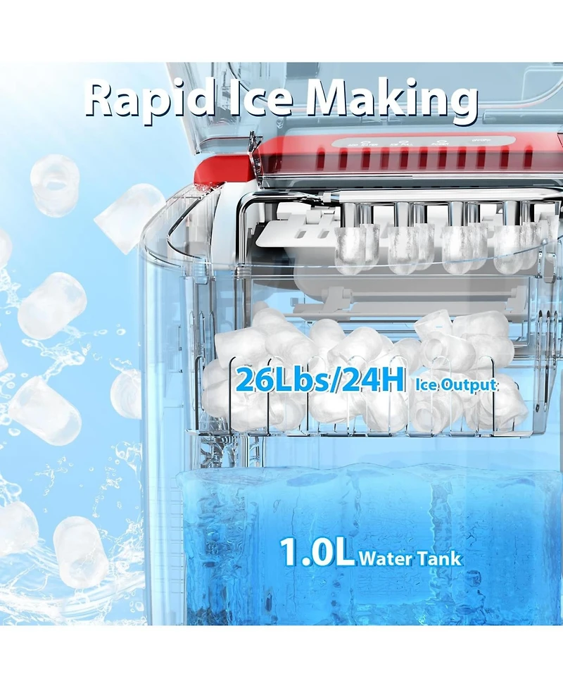 Zafro Countertop Ice Maker, Portable Ice Machine with Self-Cleaning, 26.5 lbs/24H, Fast 9 Bullet Ice Cubes in 6 Mins, Compact Ice Maker with Basket &