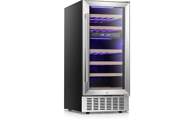 Zafro 15" Under Counter Beverage Refrigerator with Dual Zone Temperature Control, Freestanding or Built-in, Stainless Steel Finish, Double-Layer Tempe