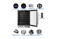 Zafro 24 Inch Wine Refrigerator, 5.1 Cu Ft Freestanding or Built-in Wine Fridge, Under Counter Stainless Steel Beverage Cooler with Glass Door