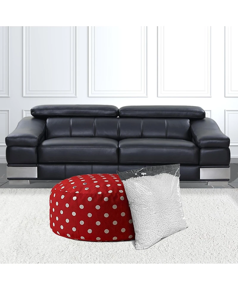 24" Red And White Cotton Round Polka Dots Pouf Cover