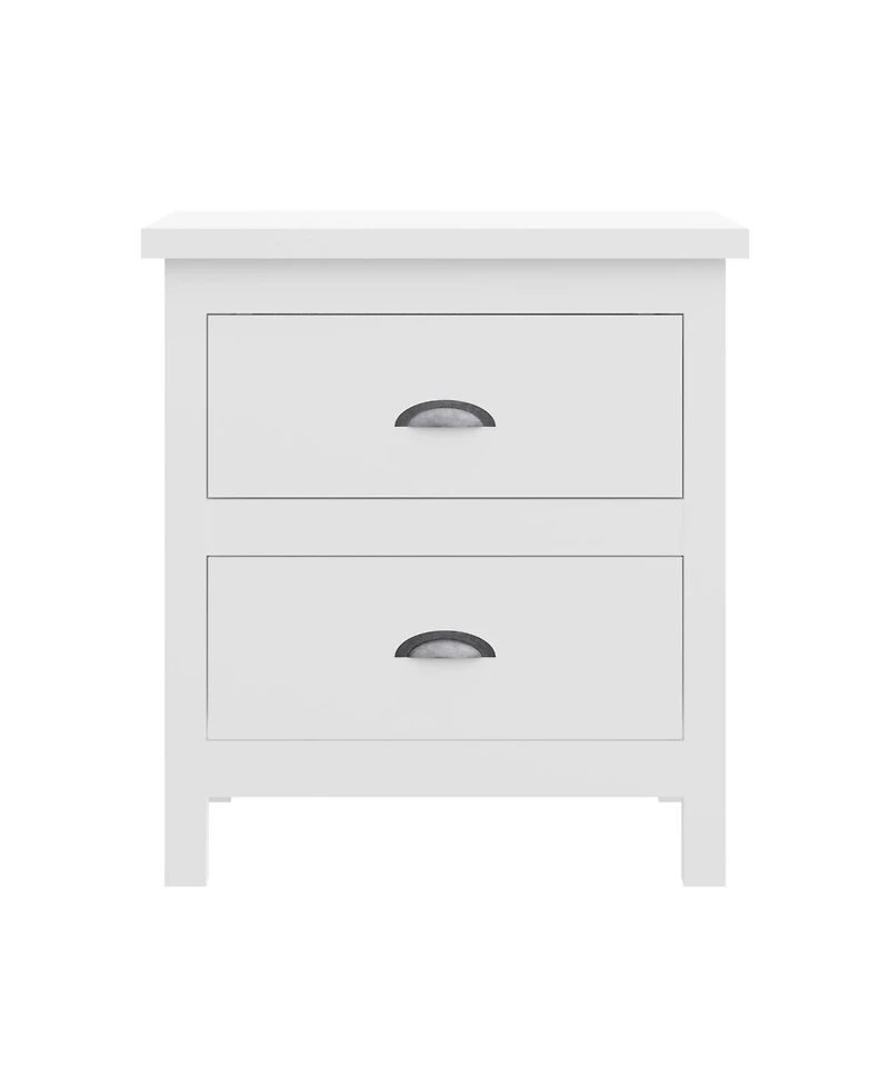 Two Drawer Nightstand with Solid Wood Top for Bedroom Storage