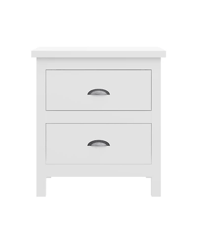 Two Drawer Nightstand with Solid Wood Top for Bedroom Storage