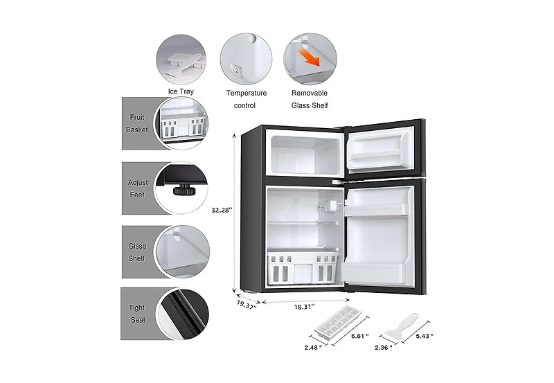 Zafro 3.2 cubic foot mini fridge with separate freezer compartment and double door design is perfect for a basement, apartment