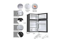 Zafro 3.2 cubic foot mini fridge with separate freezer compartment and double door design is perfect for a basement, apartment
