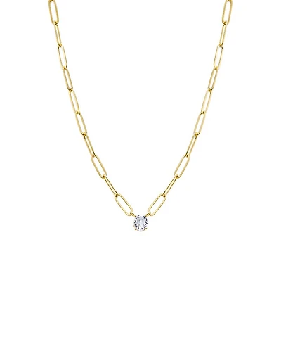 By Adina Eden Cubic Zirconia Solitaire Four Prong Paperclip Necklace