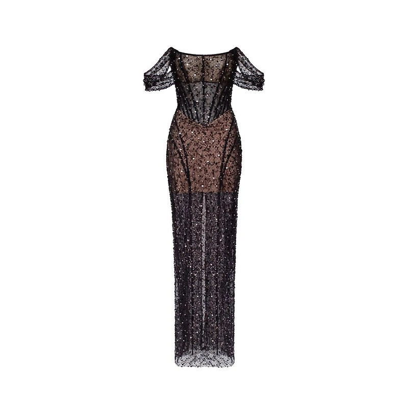 Milla Women's Striking black sequined fitted maxi dress