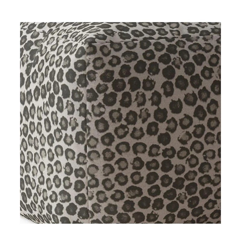17" Beige Cotton Floral Pouf Ottoman