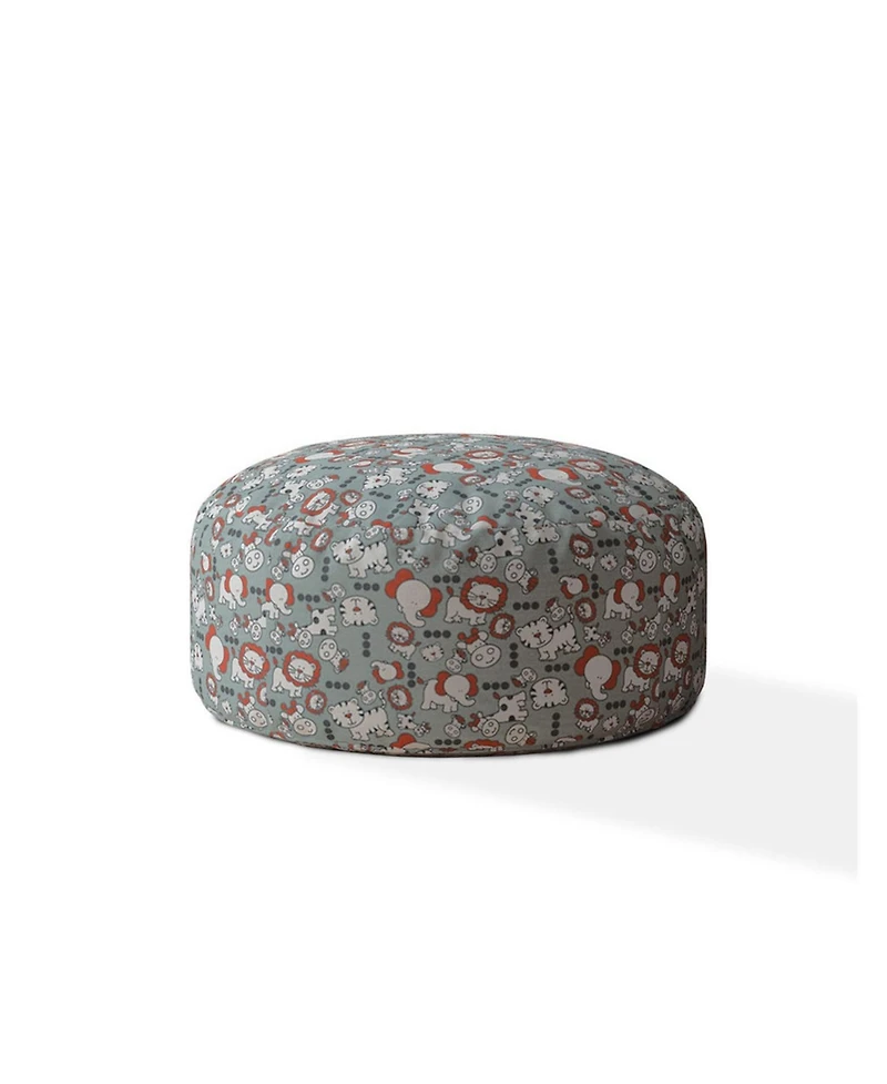24" Gray and White Cotton Round Animal Print Pouf Ottoman