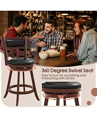 Bar Stools Set of 2 with Rubber Wood Frame and Faux Leather Upholstered Seat-24 Inch