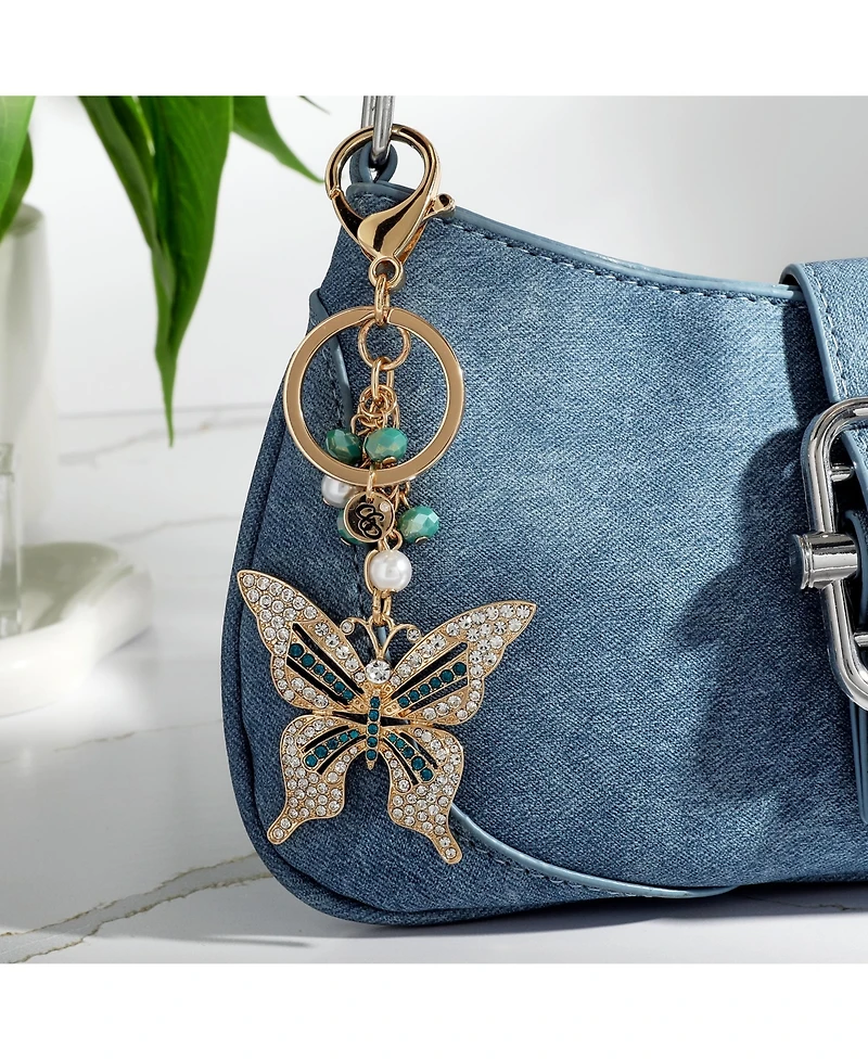 Jessica Simpson Butterfly Charm Keychain – Elegant Gold-Tone with Blue Accents