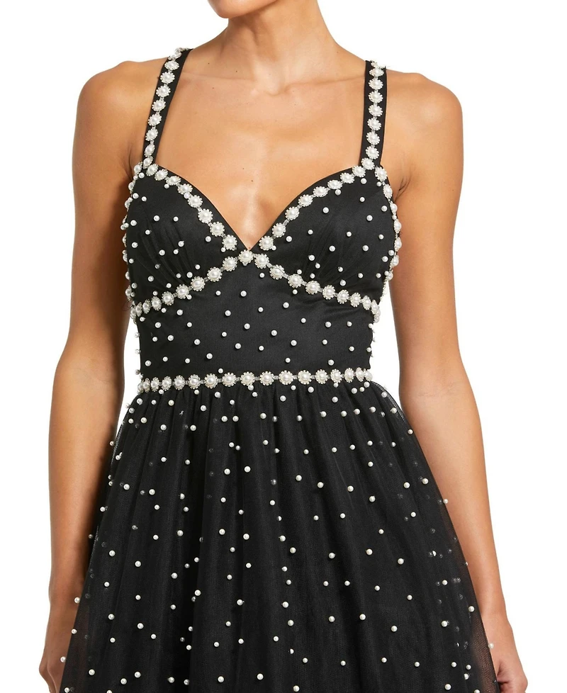 Mac Duggal Women's Pearl Beaded High Low Gown