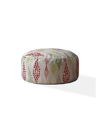 24" Ivory Cotton Round Polka Dots Pouf Ottoman
