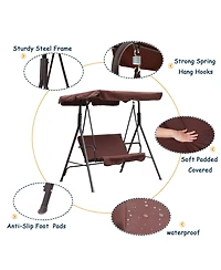 Patio Swing Outdoor Porch Swing Chair for Adults with Removable Cushion 2 Seat Large Converting Canopy Swing Glider for Garden Backyard Deck