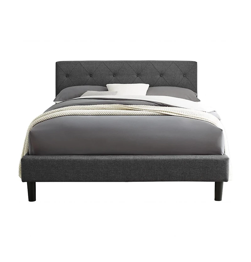 Polyester Blend Upholstered Bed Frame With Sturdy Wood Design For Bedroom