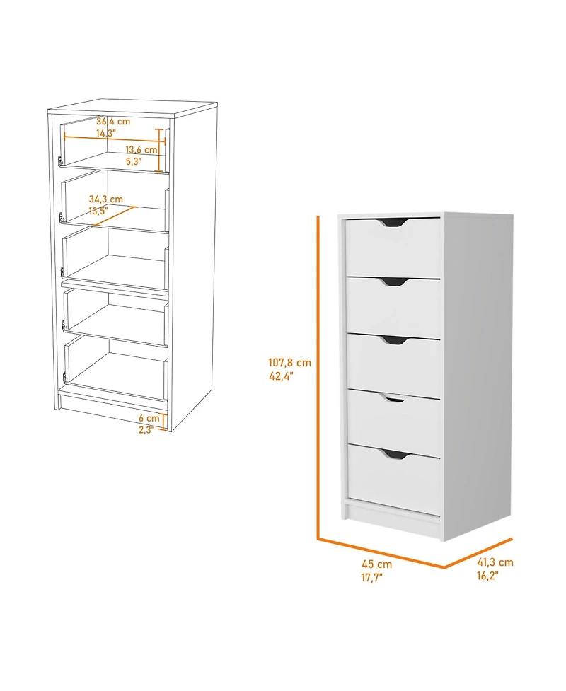 Manufactured Wood 5-Drawer Narrow Dresser – Space-Saving Design