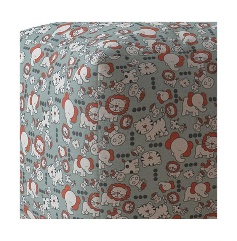 17" Gray and White Cotton Animal Print Pouf Ottoman
