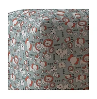 17" Gray and White Cotton Animal Print Pouf Ottoman