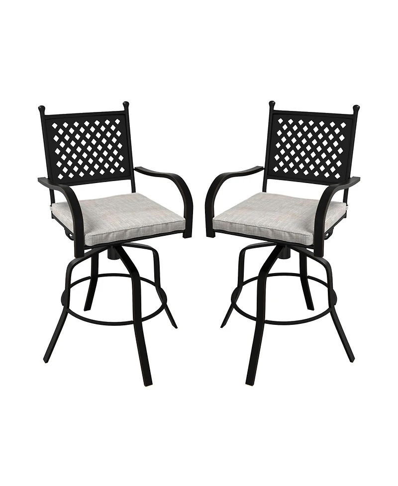 2-Piece Outdoor Swivel Chairs Aluminium Frame Patio Dining Chairs Bar Stool with Cushion Patio Swivel Stool