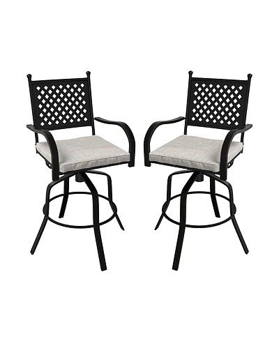 2-Piece Outdoor Swivel Chairs Aluminium Frame Patio Dining Chairs Bar Stool with Cushion Patio Swivel Stool