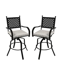 2-Piece Outdoor Swivel Chairs Aluminium Frame Patio Dining Chairs Bar Stool with Cushion Patio Swivel Stool