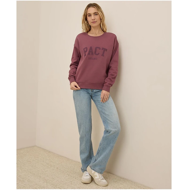 Pact Women's Organic Cotton Cloud Brushed Fleece Graphic Crew Sweatshirt