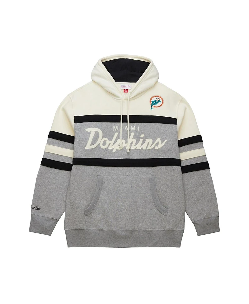 Mitchell & Ness Men's Heather Gray Miami Dolphins Head Coach Vintage Logo Pullover Hoodie