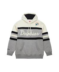 Mitchell & Ness Men's Heather Gray Miami Dolphins Head Coach Vintage Logo Pullover Hoodie