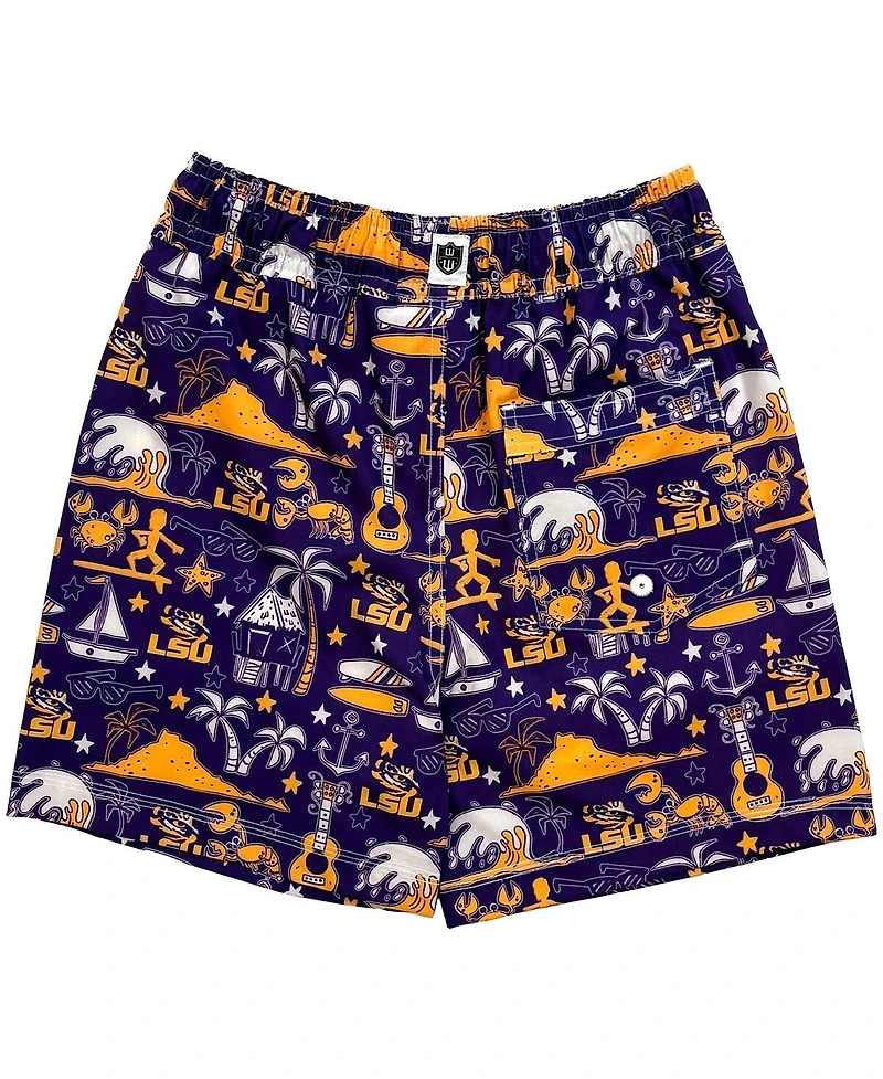 Wes & Willy Big Boys and Girls Purple Lsu Tigers Luau Swim Trunks